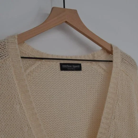 American Apparel Mohair Blend Cardigan Beige Womens One Size Loose Knit Sweater - Picture 3 of 6